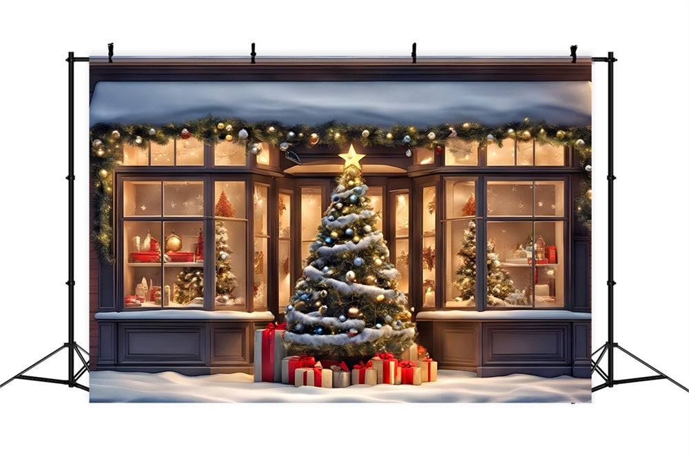 Christmas Tree and Gift Shop Window Backdrop UK RR8-152