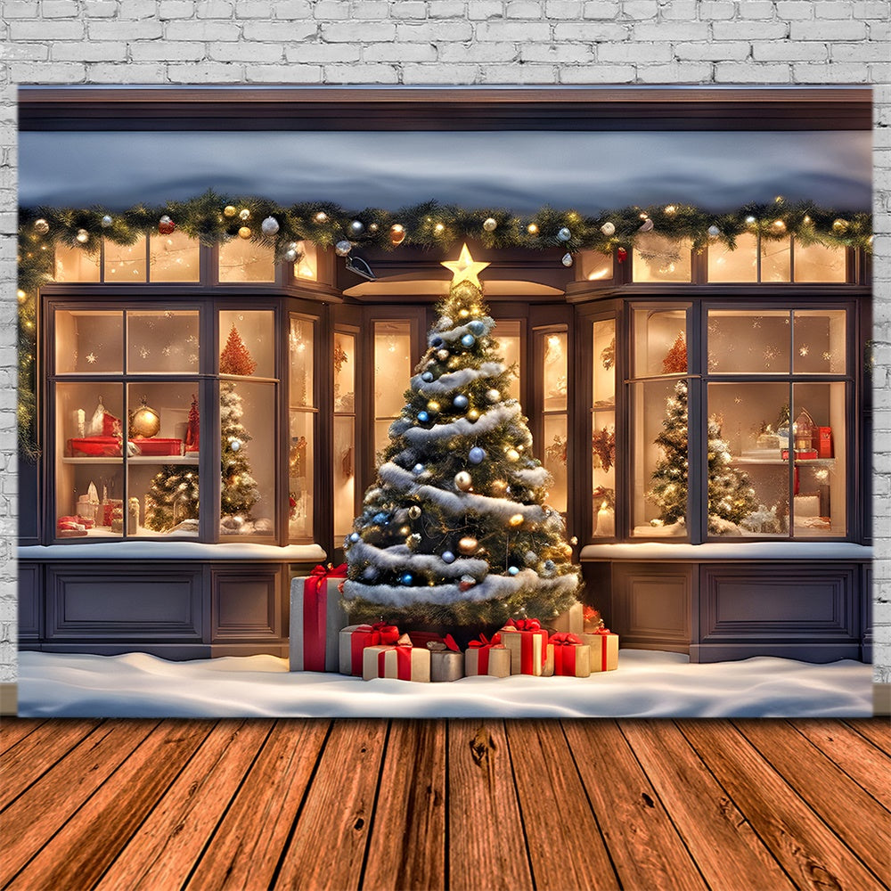 Christmas Tree and Gift Shop Window Backdrop UK RR8-152