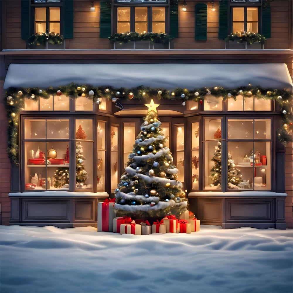 Christmas Tree and Gift Shop Window Backdrop UK RR8-152