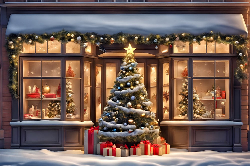 Christmas Tree and Gift Shop Window Backdrop UK RR8-152