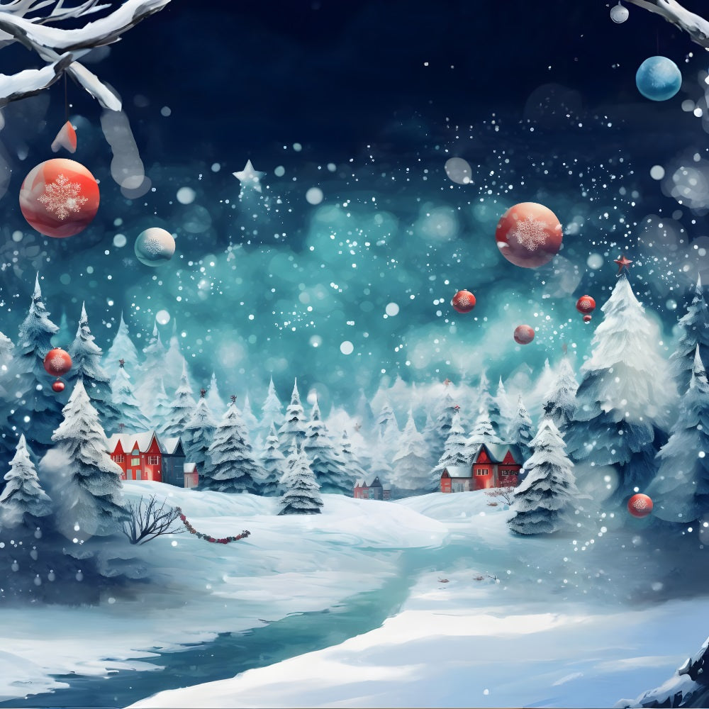 Christmas Snowy Forest Ornaments Backdrop UK RR8-153