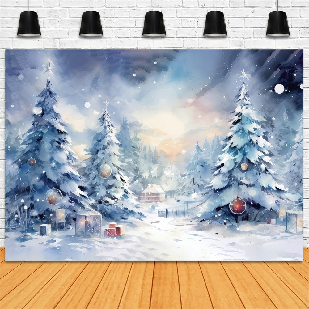 Christmas Tranquil Snowy Forest Gifts Backdrop UK RR8-154