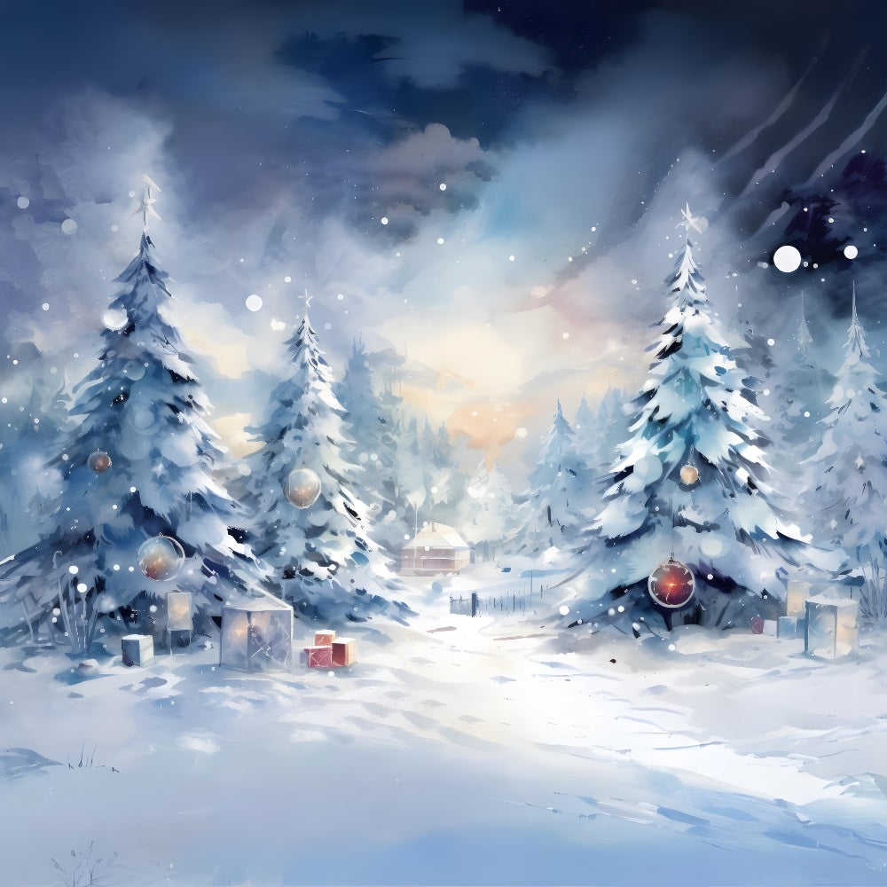 Christmas Tranquil Snowy Forest Gifts Backdrop UK RR8-154