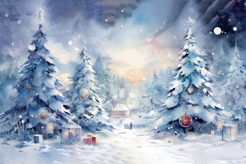 Christmas Tranquil Snowy Forest Gifts Backdrop UK RR8-154