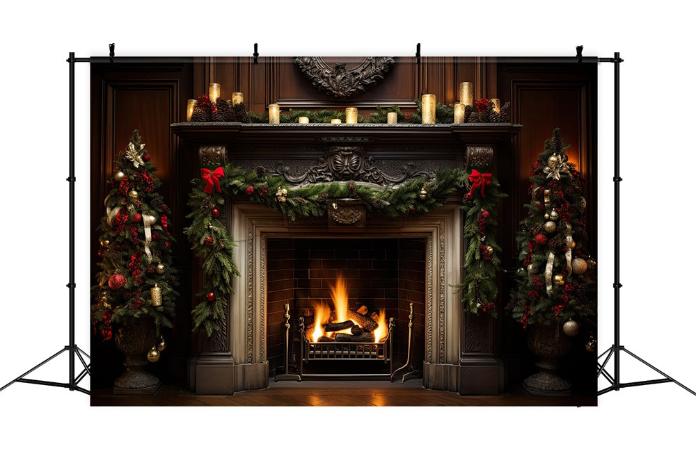 Christmas Elegant Fireplace Garland Backdrop UK RR8-158