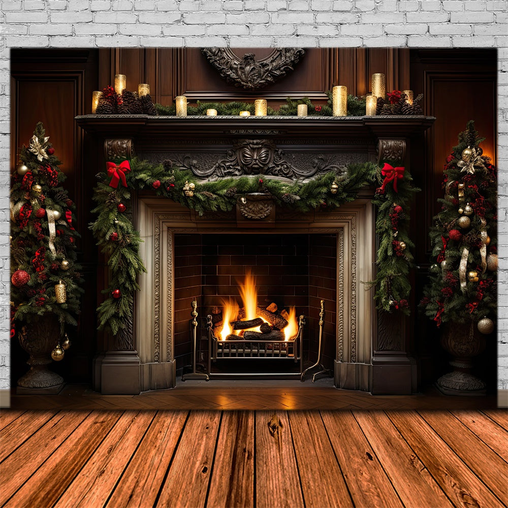 Christmas Elegant Fireplace Garland Backdrop UK RR8-158