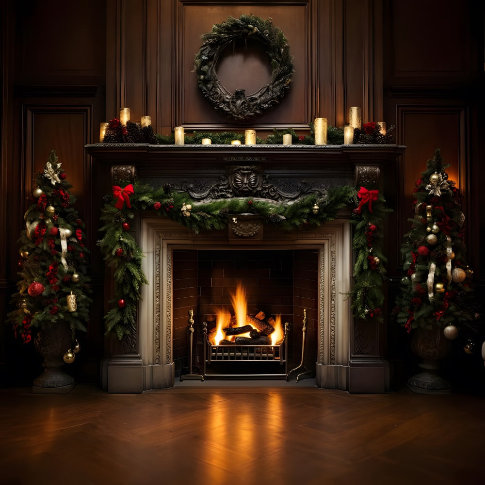 Christmas Elegant Fireplace Garland Backdrop UK RR8-158