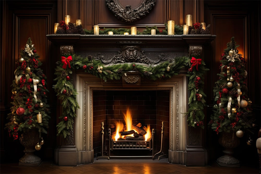 Christmas Elegant Fireplace Garland Backdrop UK RR8-158