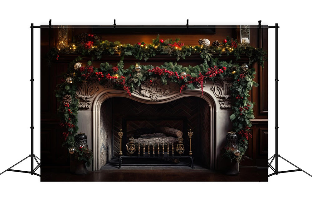 Christmas Ornate Fireplace Stockings Backdrop UK RR8-159