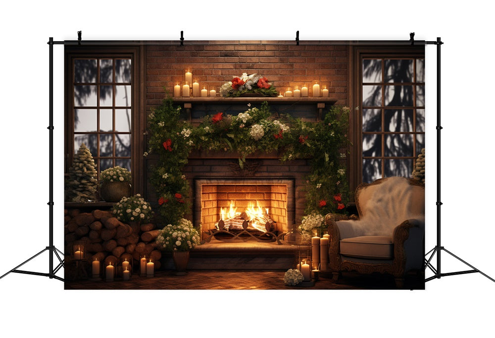 Christmas Cozy Room Tree Fireplace Backdrop UK RR8-160