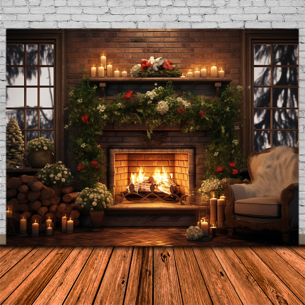 Christmas Cozy Room Tree Fireplace Backdrop UK RR8-160