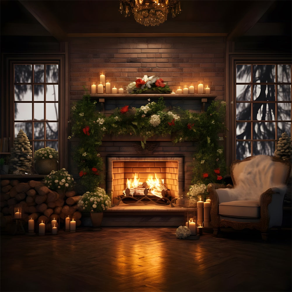 Christmas Cozy Room Tree Fireplace Backdrop UK RR8-160