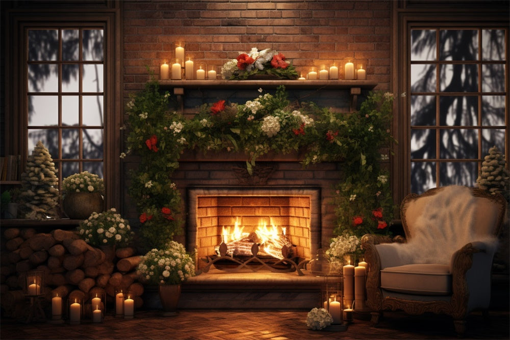 Christmas Cozy Room Tree Fireplace Backdrop UK RR8-160