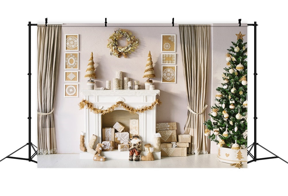 Christmas Festive Golden Living Room Backdrop UK RR8-164