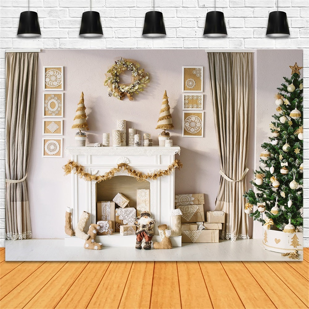 Christmas Festive Golden Living Room Backdrop UK RR8-164