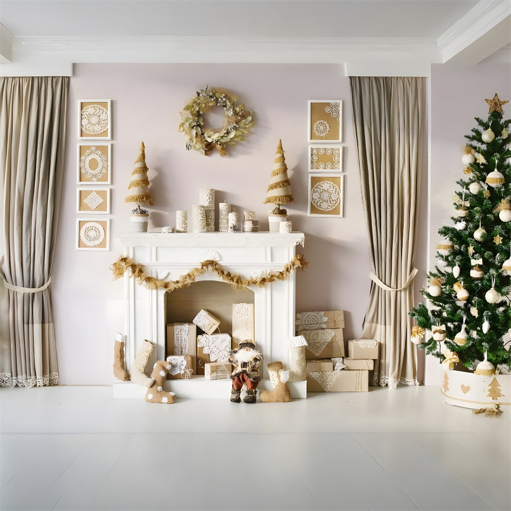 Christmas Festive Golden Living Room Backdrop UK RR8-164