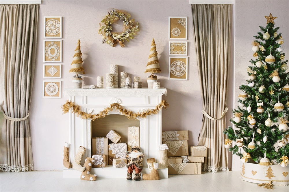 Christmas Festive Golden Living Room Backdrop UK RR8-164