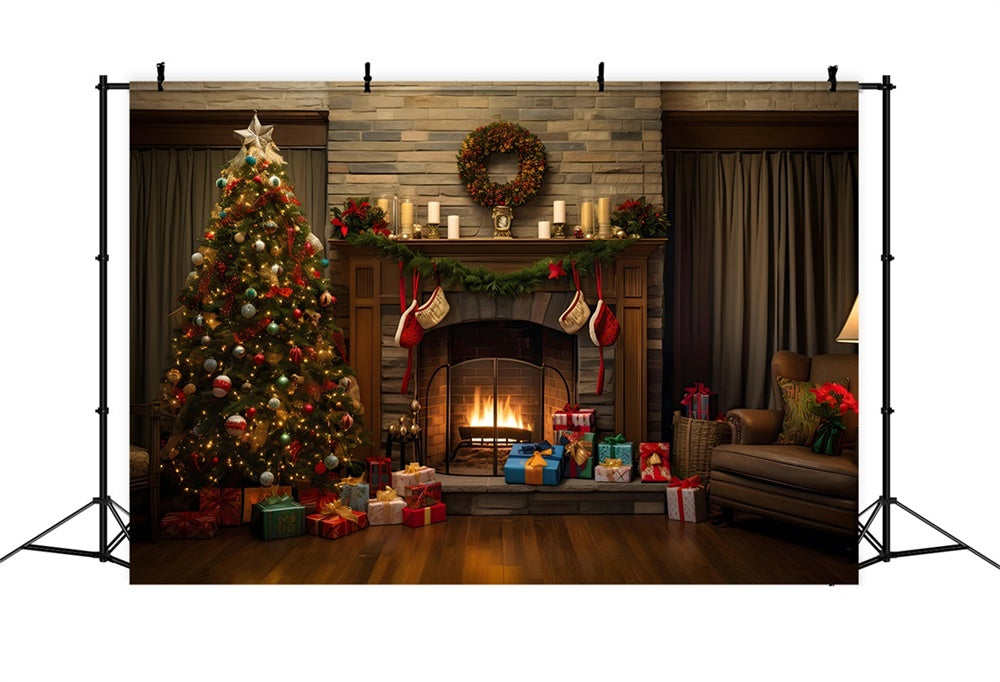 Christmas Rustic Living Room Tree Backdrop UK RR8-166