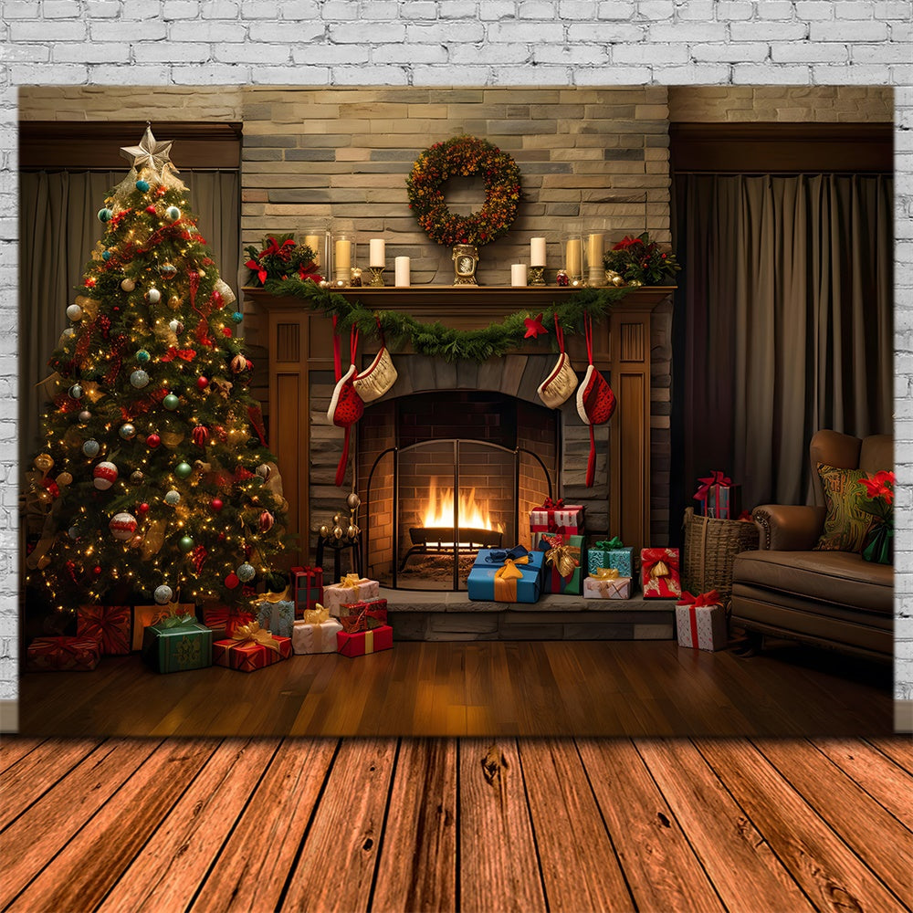 Christmas Rustic Living Room Tree Backdrop UK RR8-166