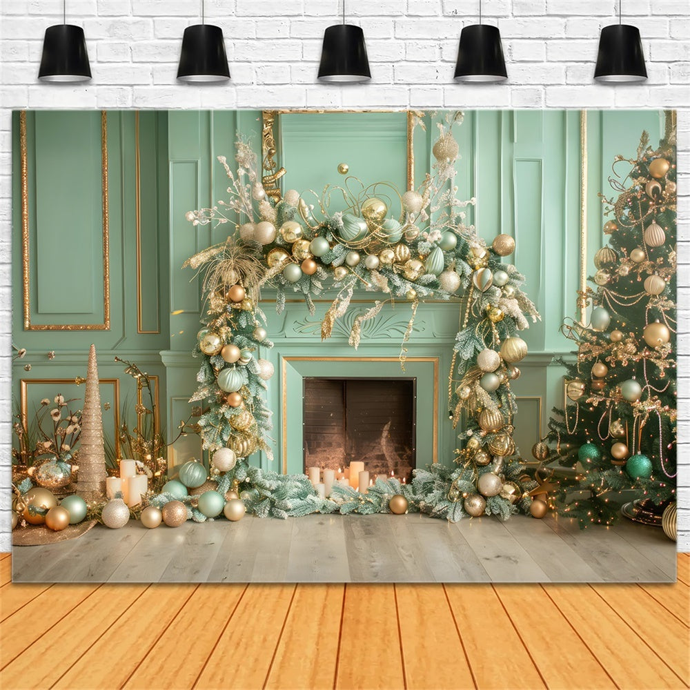 Christmas Elegant Green Gold Fireplace Backdrop UK RR8-168