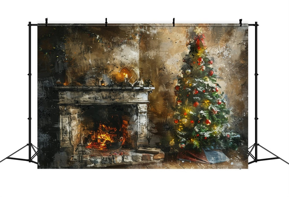 Christmas Artistic Rustic Fireplace Backdrop UK RR8-171