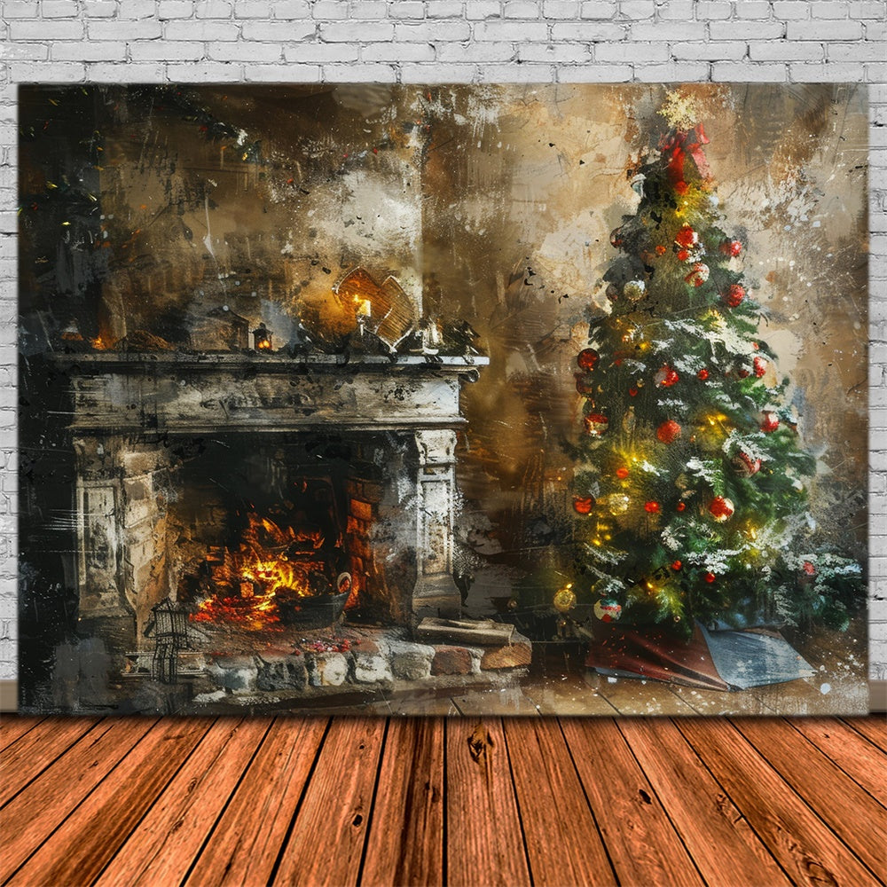 Christmas Artistic Rustic Fireplace Backdrop UK RR8-171