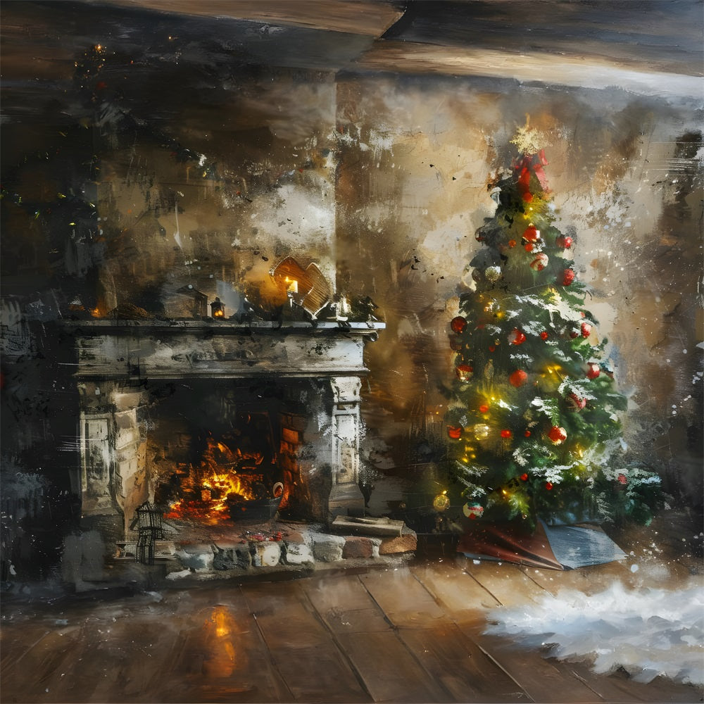 Christmas Artistic Rustic Fireplace Backdrop UK RR8-171