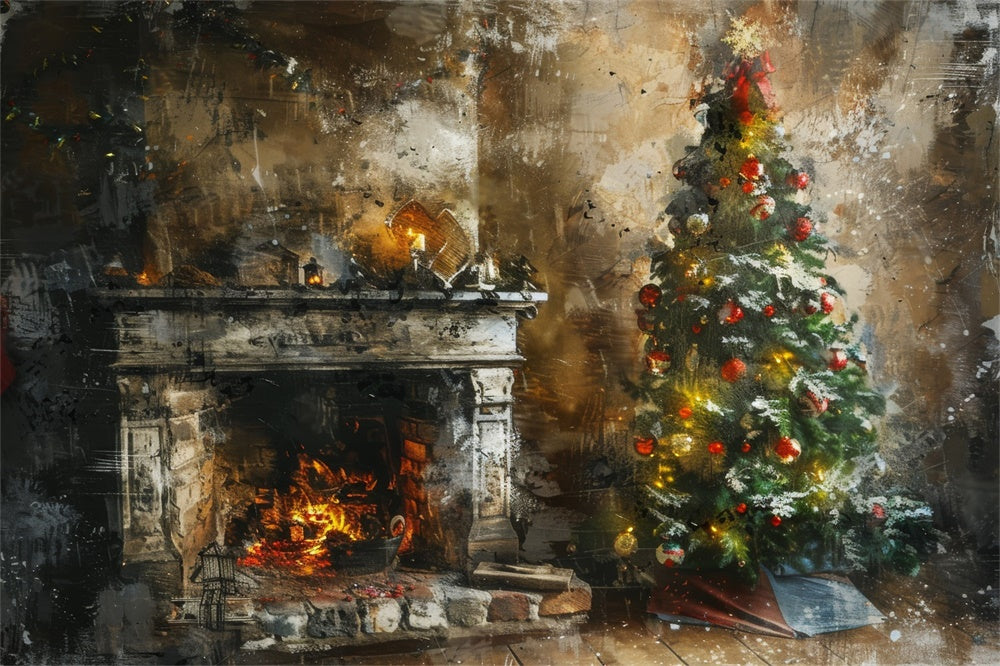 Christmas Artistic Rustic Fireplace Backdrop UK RR8-171