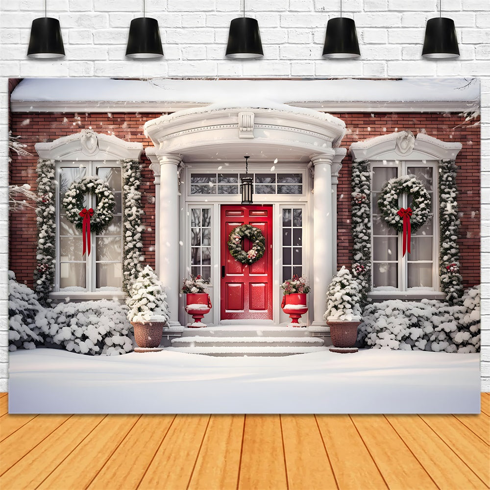 Christmas Traditional Red Door Wreath Backdrop UK RR8-172