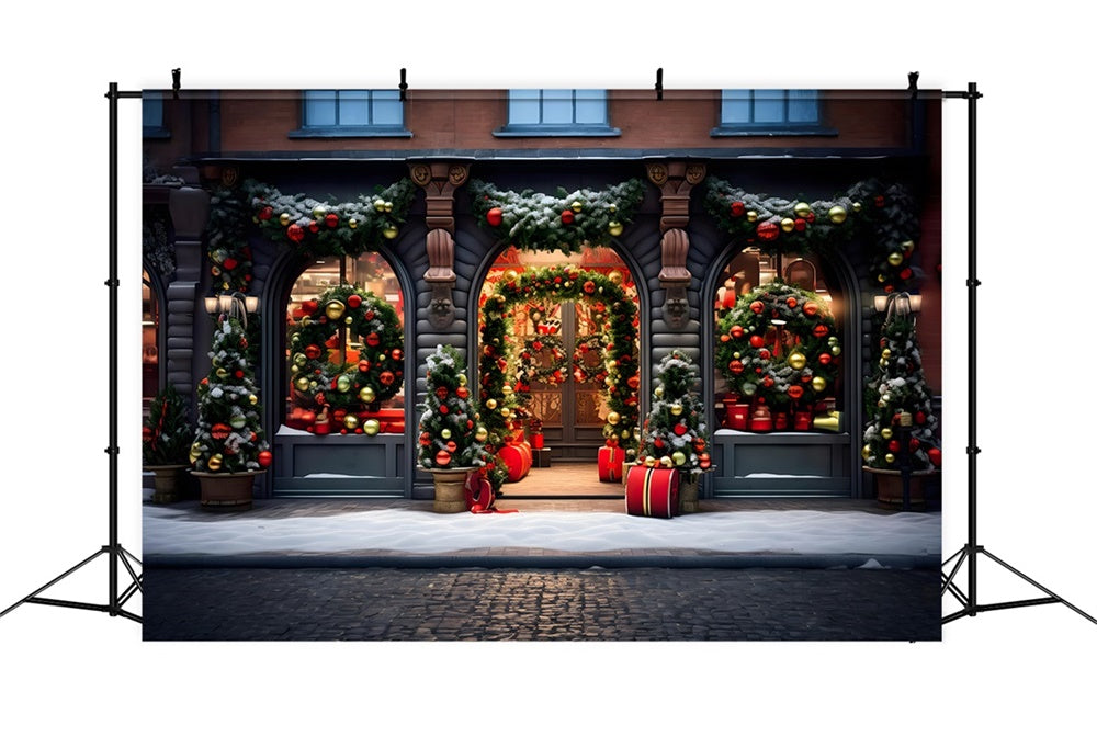 Christmas Festive Storefront Wreaths Backdrop UK RR8-174