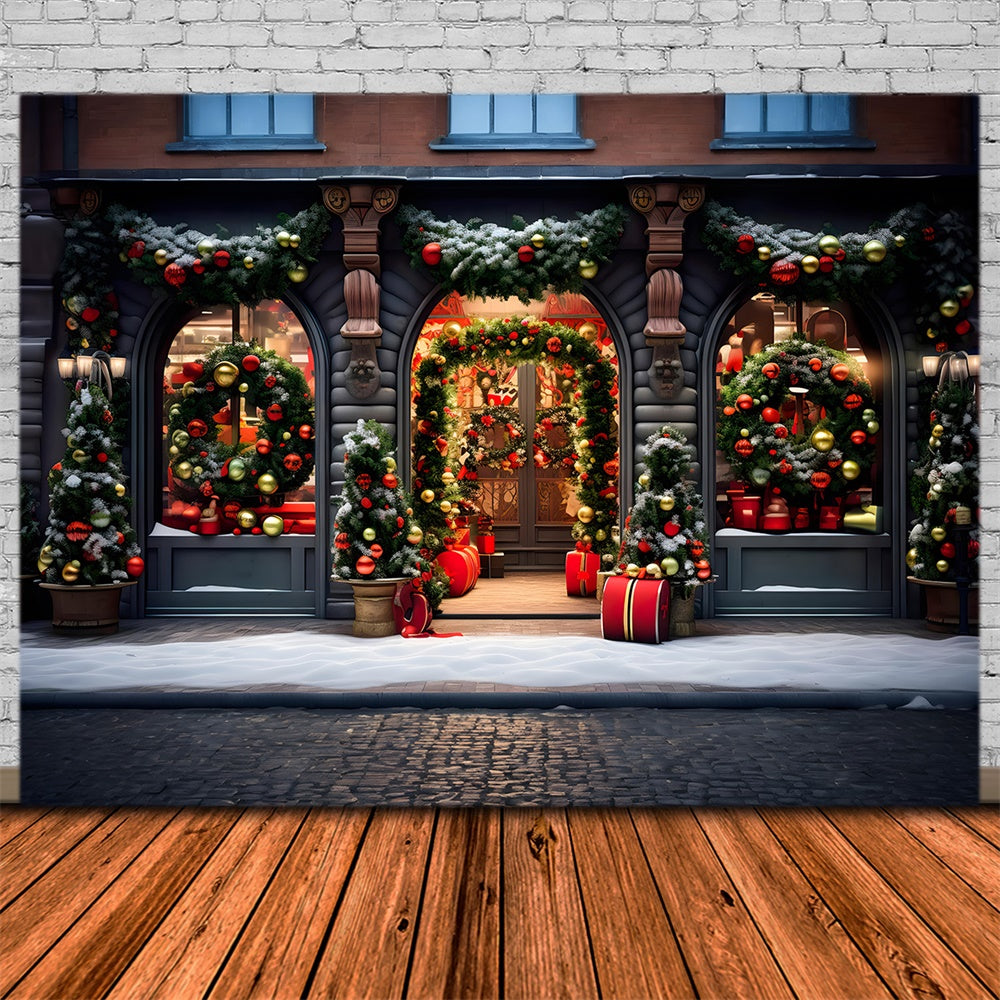 Christmas Festive Storefront Wreaths Backdrop UK RR8-174