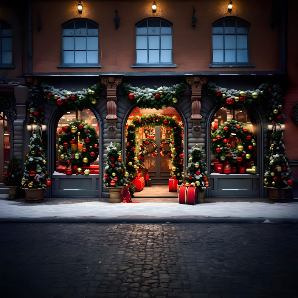 Christmas Festive Storefront Wreaths Backdrop UK RR8-174