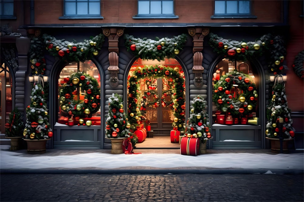 Christmas Festive Storefront Wreaths Backdrop UK RR8-174