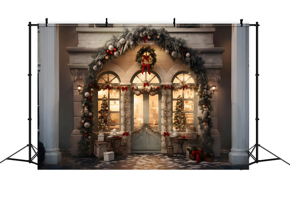 Christmas Shop Window Wreath Backdrop UK RR8-175