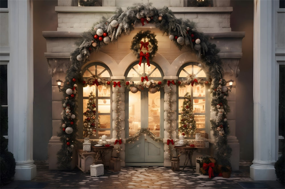 Christmas Shop Window Wreath Backdrop UK RR8-175