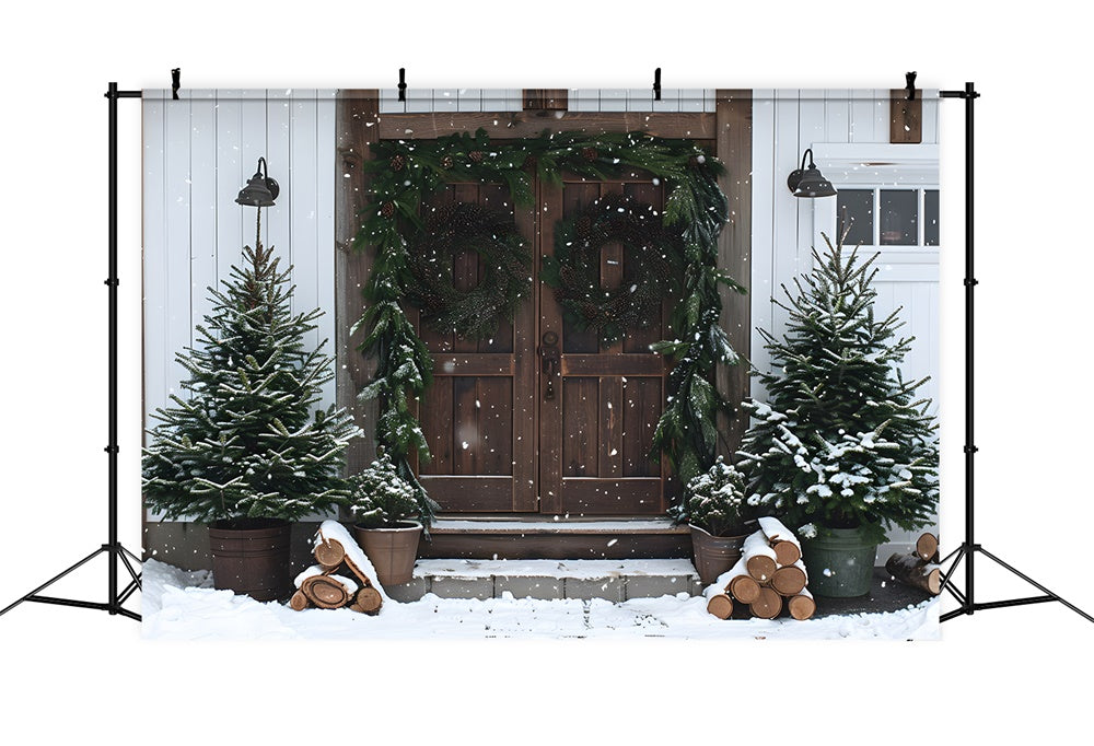 Christmas Trees Wreath Wood Door Backdrop UK RR8-18