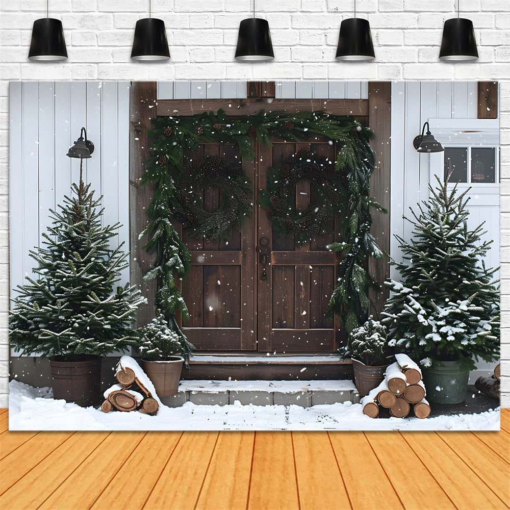 Christmas Trees Wreath Wood Door Backdrop UK RR8-18