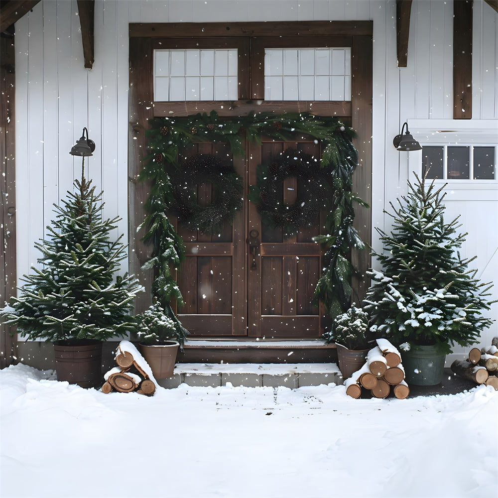 Christmas Trees Wreath Wood Door Backdrop UK RR8-18