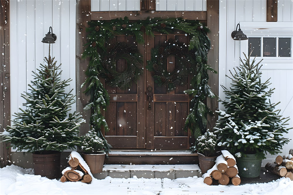 Christmas Trees Wreath Wood Door Backdrop UK RR8-18