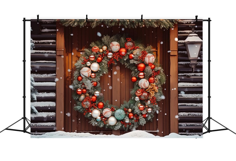 Christmas Elegant Wreath Wooden Door Backdrop UK RR8-181