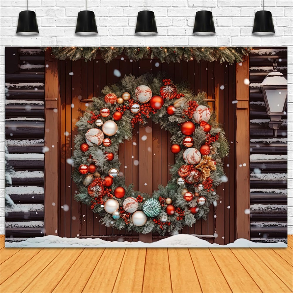 Christmas Elegant Wreath Wooden Door Backdrop UK RR8-181