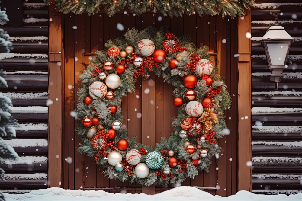 Christmas Elegant Wreath Wooden Door Backdrop UK RR8-181