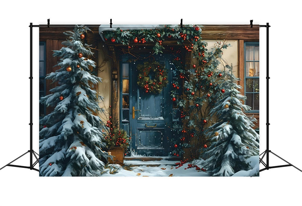 Christmas Festive Blue Door Garland Backdrop UK RR8-183