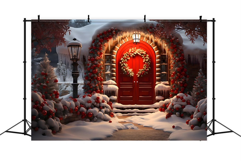 Christmas Cozy Red Door Entrance Backdrop UK RR8-189