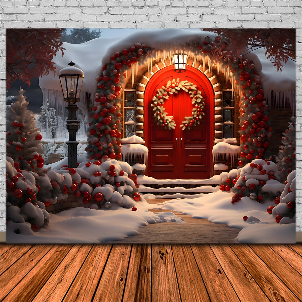 Christmas Cozy Red Door Entrance Backdrop UK RR8-189