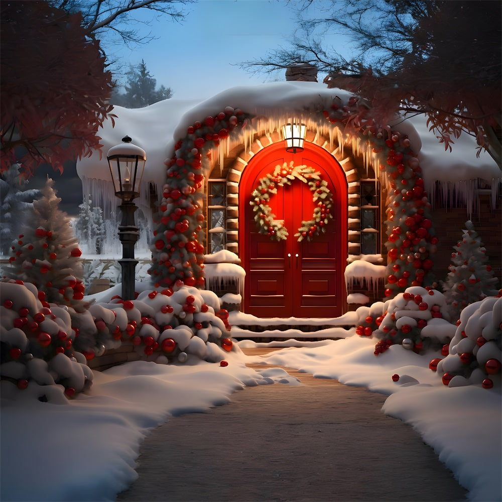 Christmas Cozy Red Door Entrance Backdrop UK RR8-189