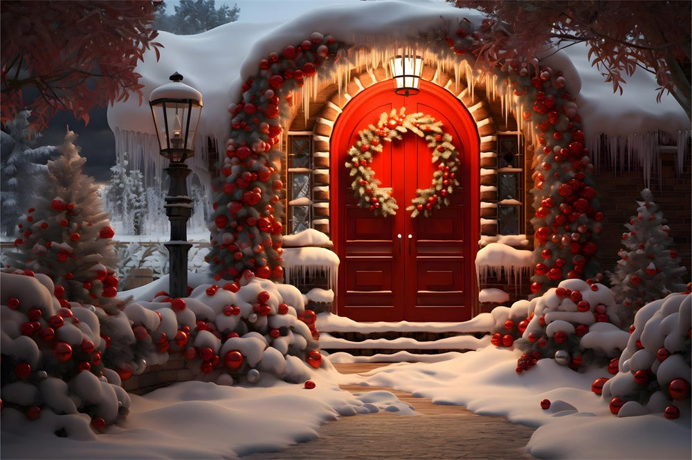 Christmas Cozy Red Door Entrance Backdrop UK RR8-189