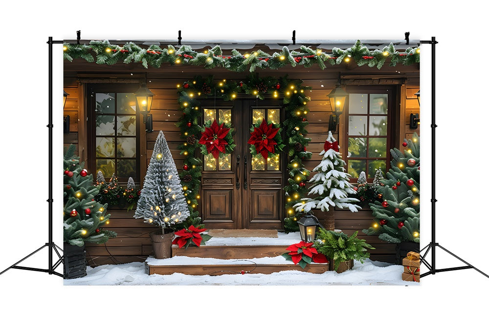 Christmas Night Trees Lights Door Backdrop UK RR8-19