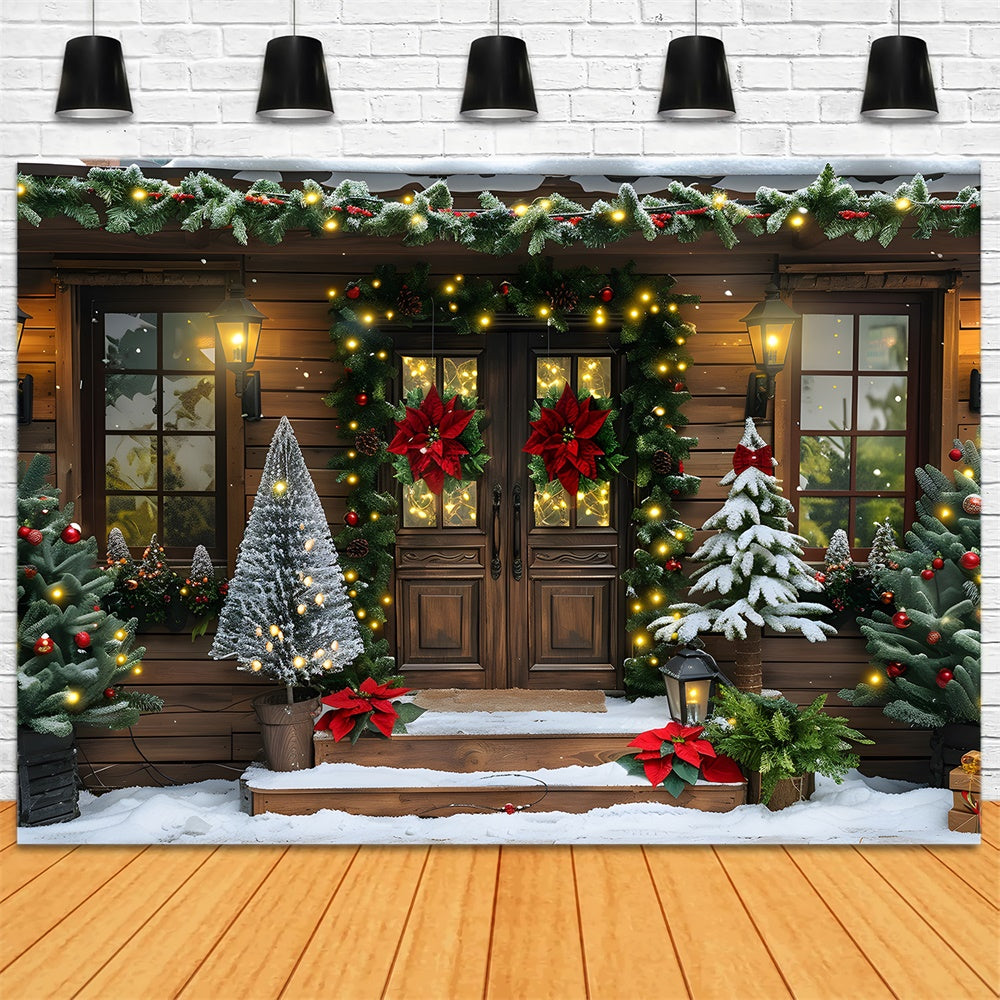 Christmas Night Trees Lights Door Backdrop UK RR8-19