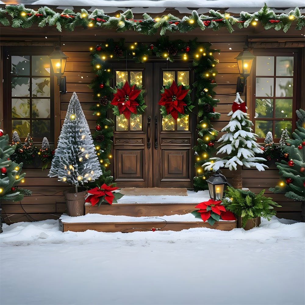 Christmas Night Trees Lights Door Backdrop UK RR8-19